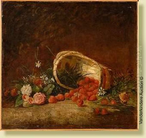 Nature Morte Aux Fleurs Et Aux Fraises Oil Painting by G. Lamarge