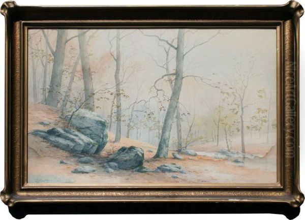 Autumn Forest Stream Landscape Oil Painting by Edwin, Lamasure Jr.