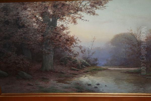 Stream Flowing Through A Wooden Landscape Oil Painting by Edwin, Lamasure Jr.