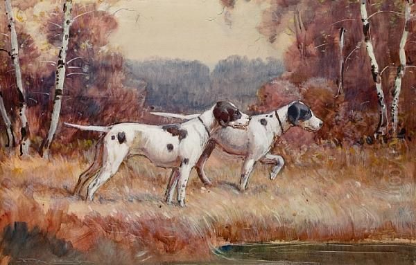 Pointers In A Landscape Oil Painting by Frederick Mortimer Lamb