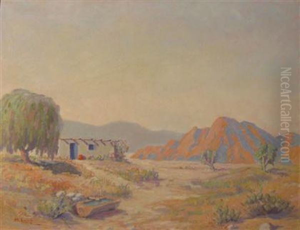 Desert Landscape With Adobe House Oil Painting by Frederick Mortimer Lamb