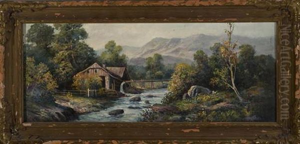 A Country Landscape With House And River Oil Painting by Frederick Mortimer Lamb