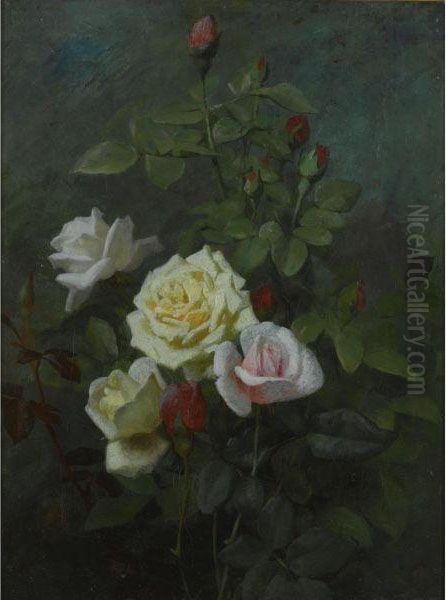 Roses: A Pair Of Still Lifes Oil Painting by George Cochran Lambdin