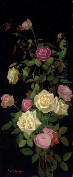 Pink And Yellow Roses Oil Painting by George Cochran Lambdin