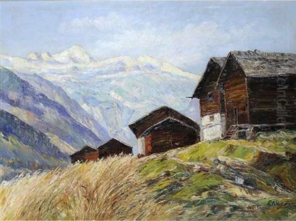 Chalets En Montagne En Savoie Oil Painting by Antoine Eugene Lambert