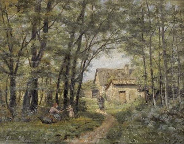 Bretonischer Bauernhof Oil Painting by Antoine Eugene Lambert