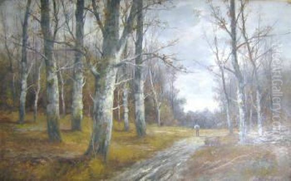 'figures On Woodland Paths', A Pair Oil Painting by Bradford Lambert