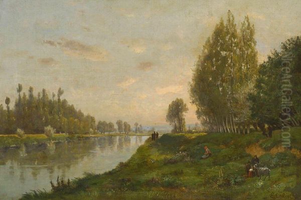 Flusslandschaft Oil Painting by Edwin T. Lambert