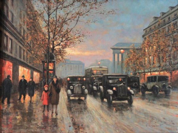 Parisian Street Scene Oil Painting by E. F. Lambert