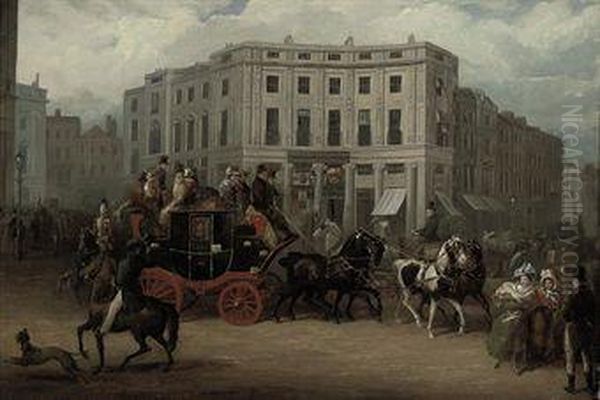 The Age Brighton Coach At The Bull And Mouth, Regent Circus,piccadilly Oil Painting by E. F. Lambert