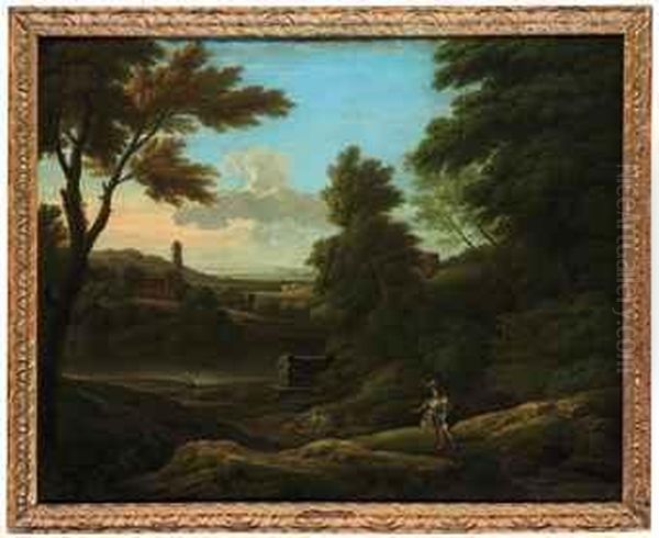 Classical Landscape With A Tomb And Figures By A Lake Oil Painting by George Lambert