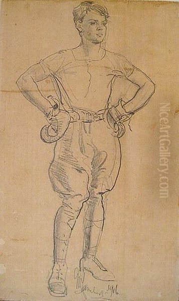 A Drawing Of A Young Male Boxer Oil Painting by George Lambert