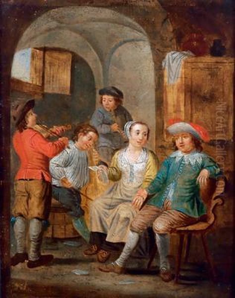 Compagnia Di Musicanti In Un Interno Colonico Oil Painting by Johann Gerl. Lambert