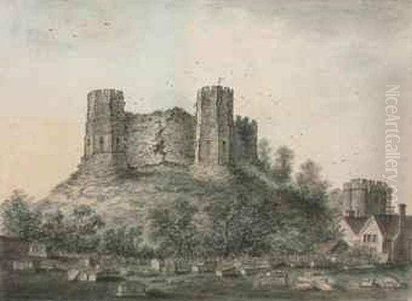 Lewes Castle From The South-west, Sussex Oil Painting by James Lambert Junior