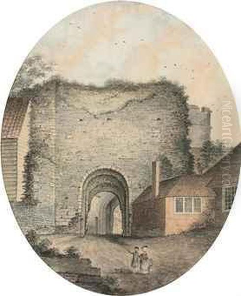 Lewes Castle Gateway From The South, Sussex Oil Painting by James Lambert Junior