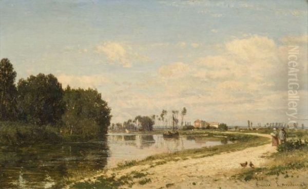 Bord De Riviere Oil Painting by Emile Charles Lambinet