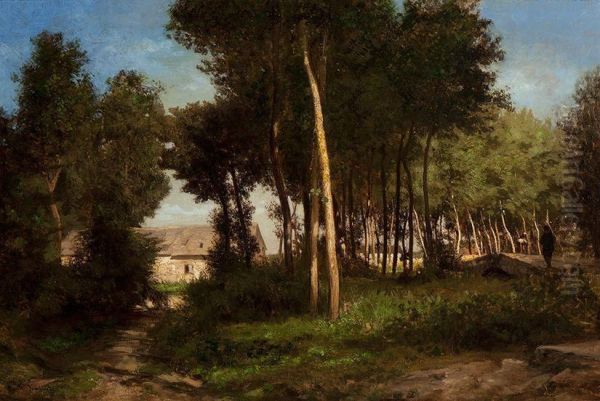 A Path Along Houses Oil Painting by Emile Charles Lambinet