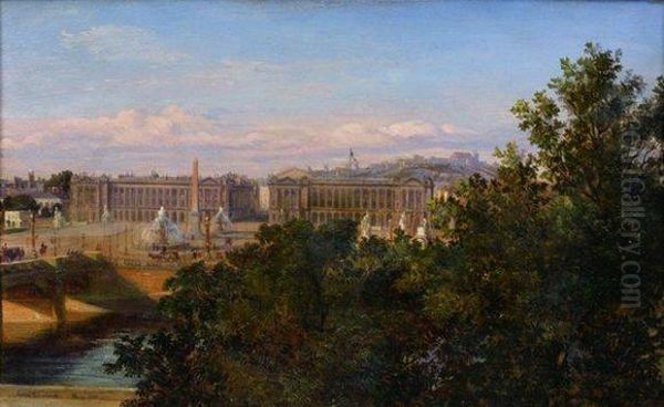 La Place De La Concorde Avec L'hotel De La Marine Sur Ladroite Oil Painting by Emile Charles Lambinet