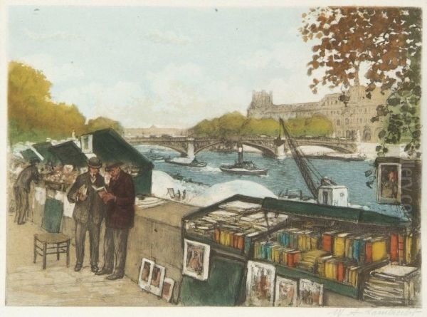 Paris, Le Quai Malaquais Oil Painting by William Adolphe Lambrecht