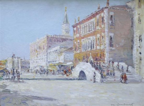 View Of The Ponte Della Paglia And Doge's Palace, Venice Oil Painting by William Adolphe Lambrecht