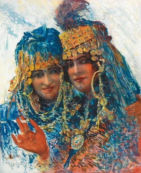 Deux Jeunes Ouled-nail Oil Painting by William Adolphe Lambrecht