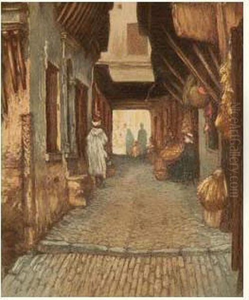 Rue De La Casbah (1924). Oil Painting by William Adolphe Lambrecht