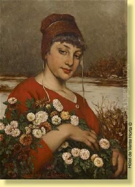 La Jeune Marchande De Fleurs Oil Painting by Edmond Lambrichs