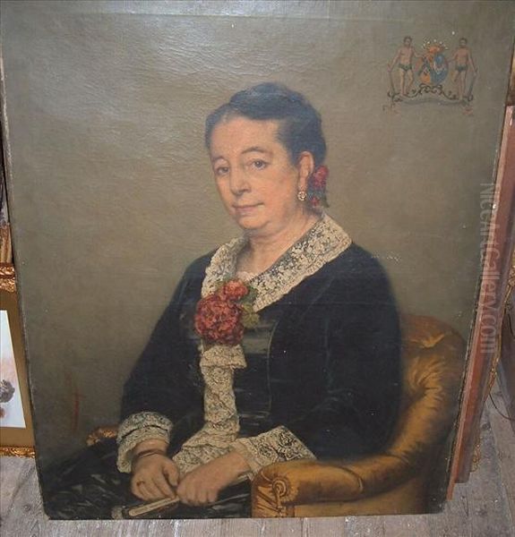 Portraitof A Lady, Half Length, Seated Oil Painting by Edmond Lambrichs