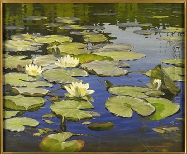 Lily Pond Oil Painting by Charles-Joseph Lameire