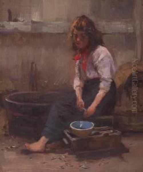 The Oyster Shucker Oil Painting by William Bradley Lamond