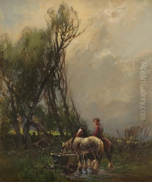 Watering The Horses Oil Painting by William Bradley Lamond