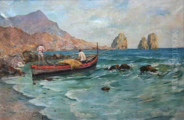 Marina Di Capri Oil Painting by Giuseppe Lamonica