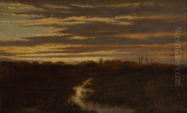 Crepuscule Sur Le Ruisseau Oil Painting by Jean-Pierre-Francois Lamoriniere