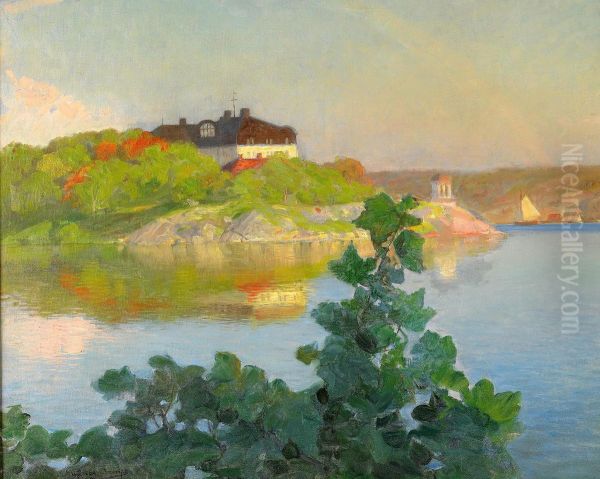 Sol Over Waldemarsudde - Stockholm Oil Painting by Gunnar Lampa