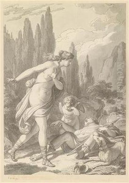 Venus And Adonis Oil Painting by Johann Baptist Lampi