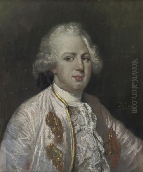 A Portrait Of A Gentleman, Half-length, Possibly King Louis Xvi, Wearing A Jacket Decorated With White Lace Oil Painting by Johann Baptist Lampi