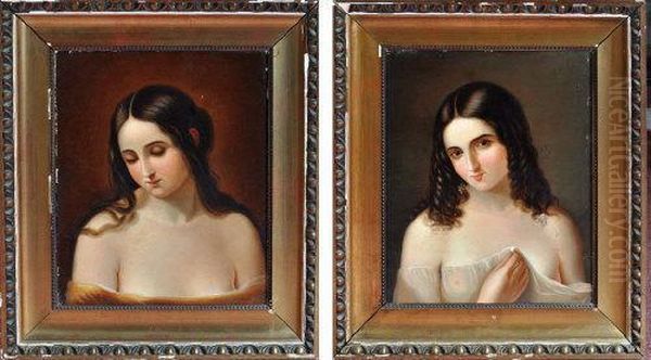 Bust Portraits Of Young Women Oil Painting by J.P. Lampi