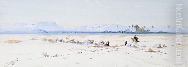 'in The Desert Near Luxor'; 'on The Upper Nile' Oil Painting by Augustus Osborne Lamplough