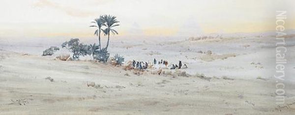 'the Pyramids From The North'; 'ruins Near Luxor' Oil Painting by Augustus Osborne Lamplough