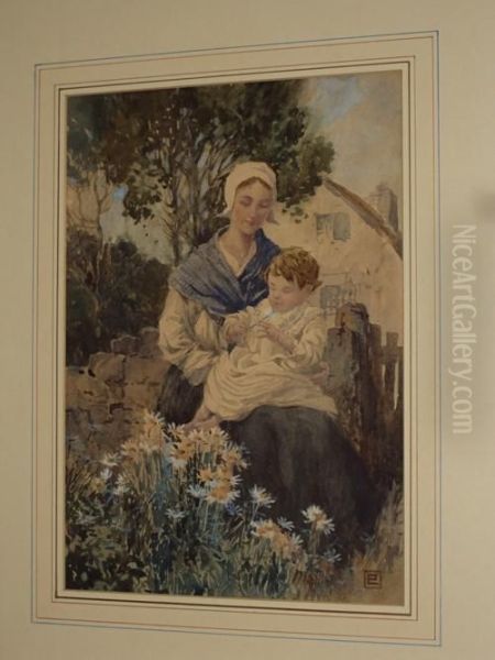 Mother And Child In Brittany by Percy Lancaster