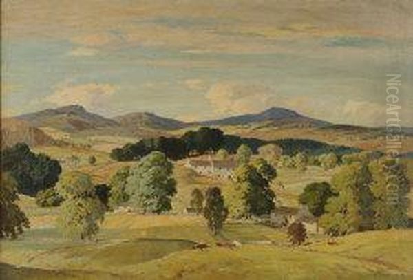 The Hayfield: Summer Landscape With Cattlegrazing Oil Painting by Percy Lancaster