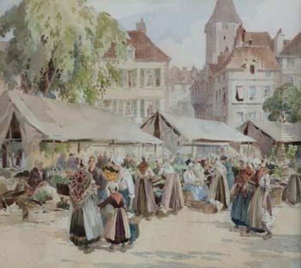 Market Town In Brittany by Percy Lancaster