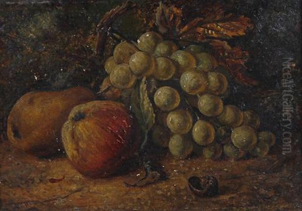 Still Life Of Fruit On A Mossy Bank Oil Painting by George Lance