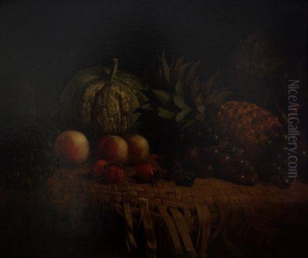 Fruit On A Rush Mat Ledge Oil Painting by George Lance