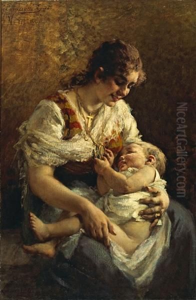 Motherly Love Oil Painting by Egisto Lancerotto