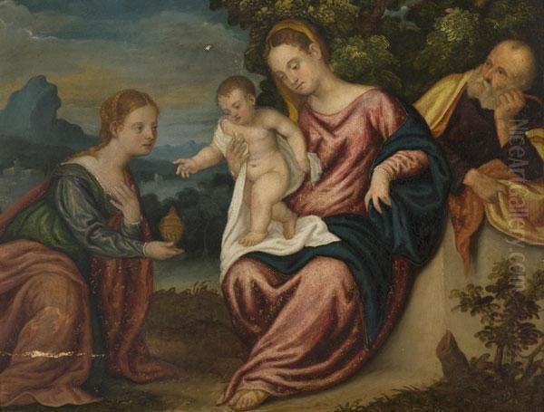 Paesaggio Con Sacra Famiglia E Maria Maddalena Oil Painting by Polidoro Lanciani