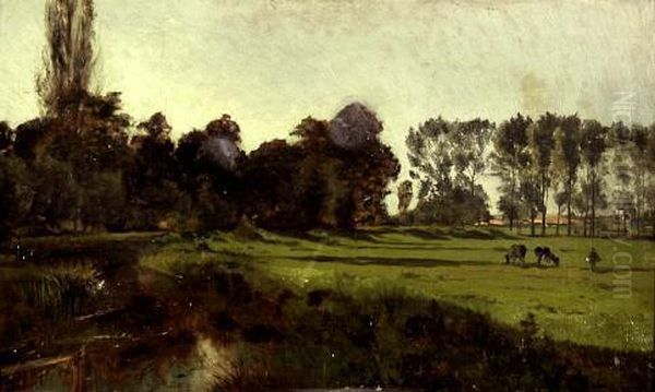 Wiesenlandschaft Mit Grasenden Kuhen Oil Painting by Ludwig Lanckow