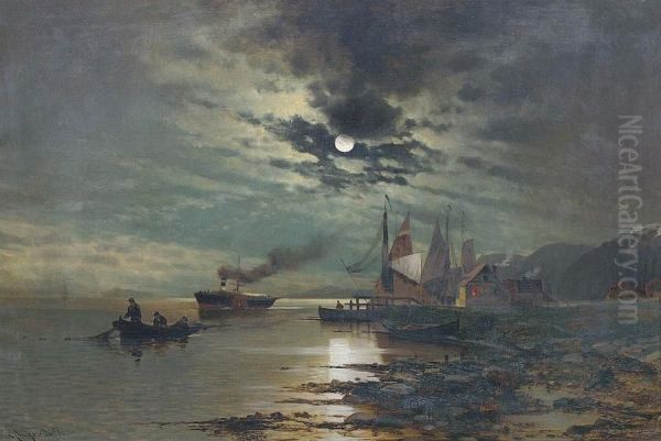 Kustenszenerie Im Mondlicht Oil Painting by Ludwig Lanckow