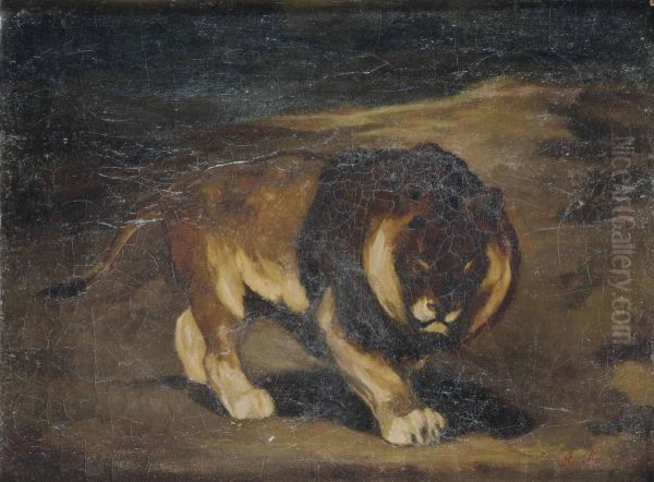 Le Lion Du Cap A Criniere Noire Oil Painting by Auguste Andre Lancon