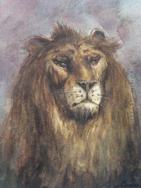 Tete De Lion Oil Painting by Auguste Andre Lancon